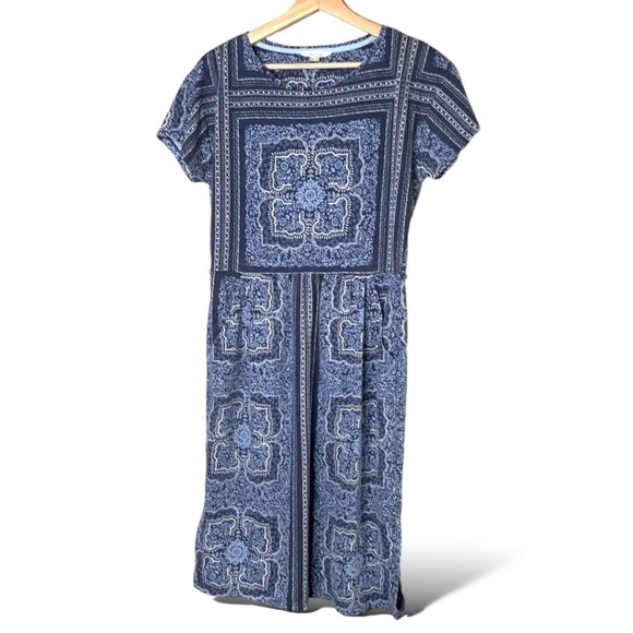 WHITE STUFF Blue Tile Indian Summer Dress  Poly / Linen Blend (No Belt) US Sz 6 - Picture 4 of 13